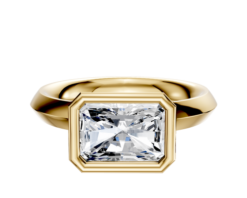 18K Yellow Gold Bezel Full Bezel East/West Classic Knife Edge 3.0mm Engagement Ring