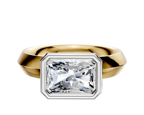 14K Two Tone Bezel Full Bezel East/West Classic Knife Edge 4.0mm Engagement Ring