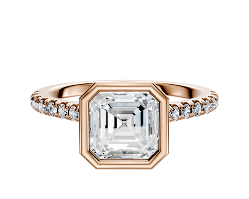 18K Rose Gold Bezel Full Bezel North/South Cathedral Dome 1-Row-Pave 2.5mm Engagement Ring