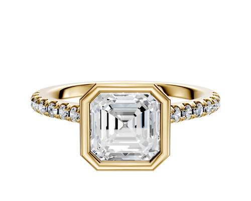 14K Yellow Gold Bezel Full Bezel North/South Cathedral Dome 1-Row-Pave 2.5mm Engagement Ring