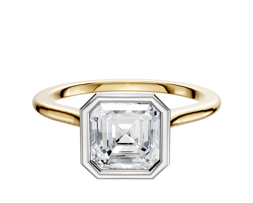 18K Two Tone Bezel Full Bezel North/South Cathedral Dome 1.5mm Engagement Ring