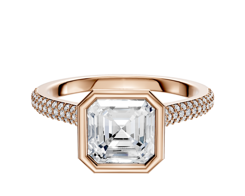 18K Rose Gold Bezel Full Bezel North/South Cathedral Dome 3-Row-Pave 2.0mm Engagement Ring