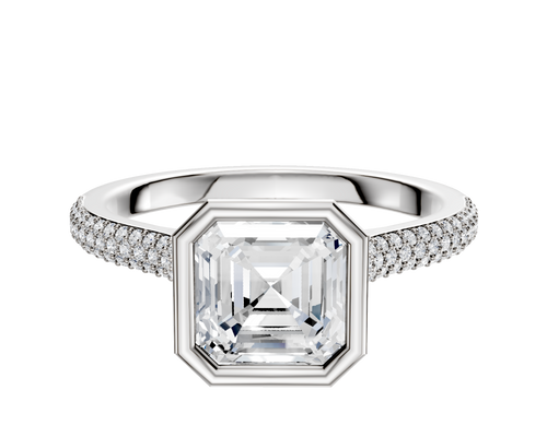 Platinum Bezel Full Bezel North/South Cathedral Dome 3-Row-Pave 2.0mm Engagement Ring