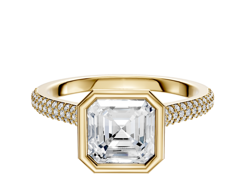 14K Yellow Gold Bezel Full Bezel North/South Cathedral Dome 3-Row-Pave 2.0mm Engagement Ring