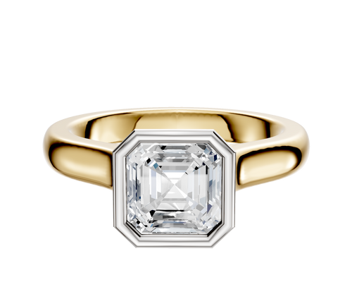 18K Two Tone Bezel Full Bezel North/South Cathedral Dome 3.0mm Engagement Ring