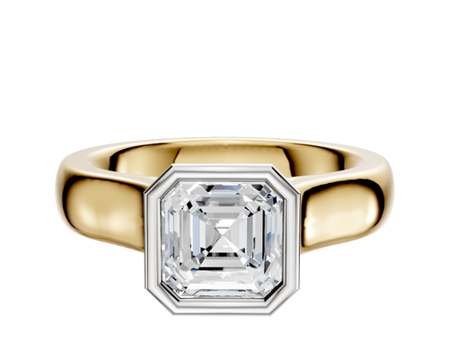 18K Two Tone Bezel Full Bezel North/South Cathedral Dome 4.0mm Engagement Ring