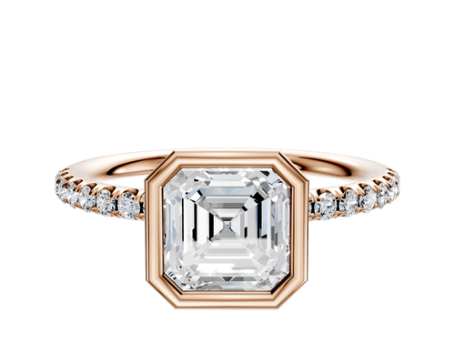 18K Rose Gold Bezel Full Bezel North/South Classic Dome 1-Row-Pave 2.5mm Engagement Ring