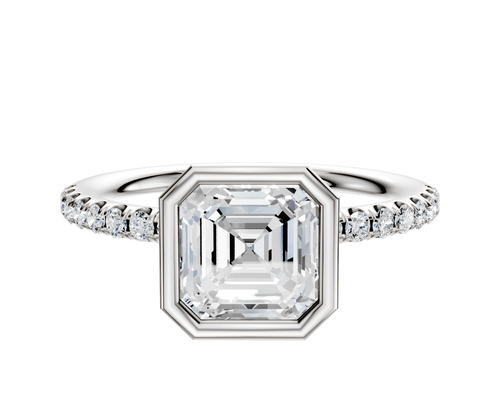 18K White Gold Bezel Full Bezel North/South Classic Dome 1-Row-Pave 2.5mm Engagement Ring