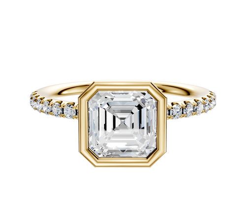 18K Yellow Gold Bezel Full Bezel North/South Classic Dome 1-Row-Pave 2.5mm Engagement Ring