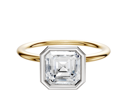 18K Two Tone Bezel Full Bezel North/South Classic Dome 1.5mm Engagement Ring