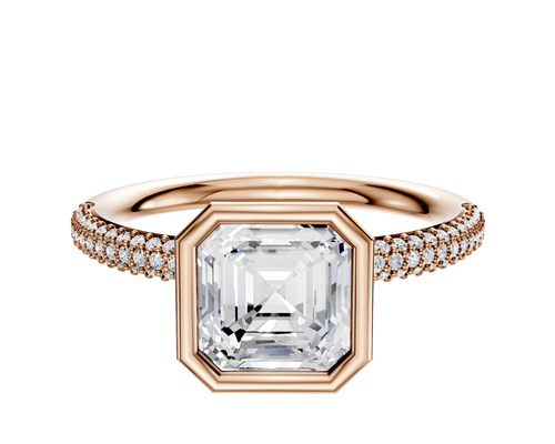 18K Rose Gold Bezel Full Bezel North/South Classic Dome 3-Row-Pave 2.0mm Engagement Ring