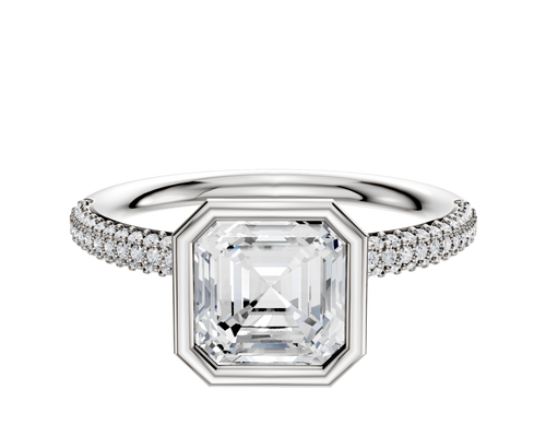 18K White Gold Bezel Full Bezel North/South Classic Dome 3-Row-Pave 2.0mm Engagement Ring