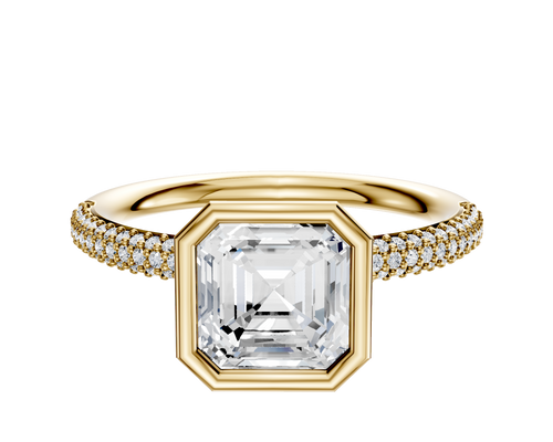 18K Yellow Gold Bezel Full Bezel North/South Classic Dome 3-Row-Pave 2.0mm Engagement Ring