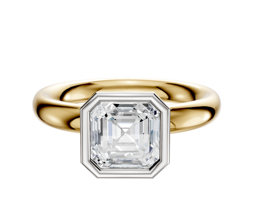 18K Two Tone Bezel Full Bezel North/South Classic Dome 3.0mm Engagement Ring