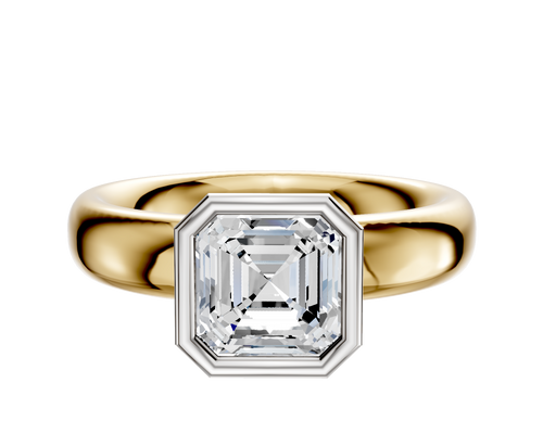 18K Two Tone Bezel Full Bezel North/South Classic Dome 4.0mm Engagement Ring
