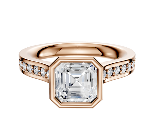 18K Rose Gold Bezel Full Bezel North/South Cathedral Flat 1-Row-Pave 2.5mm Engagement Ring