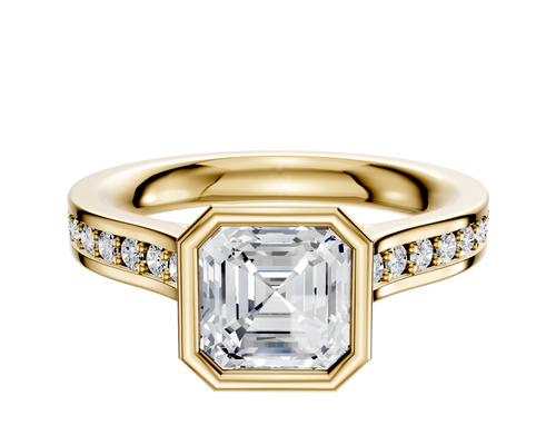 18K Yellow Gold Bezel Full Bezel North/South Cathedral Flat 1-Row-Pave 2.5mm Engagement Ring