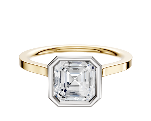 18K Two Tone Bezel Full Bezel North/South Cathedral Flat 1.5mm Engagement Ring