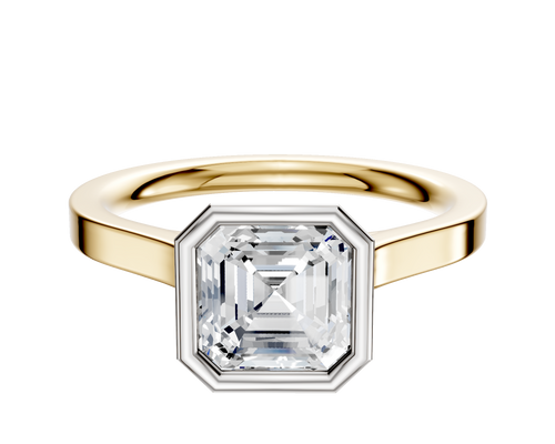 18K Two Tone Bezel Full Bezel North/South Cathedral Flat 2.0mm Engagement Ring