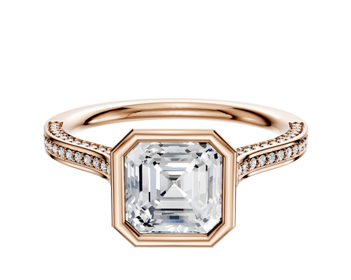 18K Rose Gold Bezel Full Bezel North/South Cathedral Flat 3-Row-Pave 2.0mm Engagement Ring