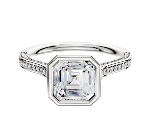 18K Two Tone Bezel Full Bezel North/South Cathedral Flat 3-Row-Pave 2.0mm Engagement Ring