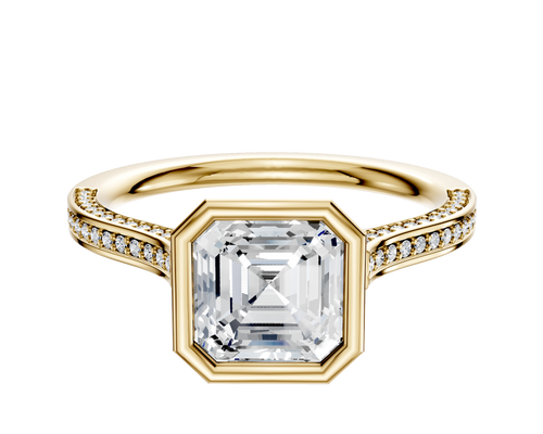 14K Yellow Gold Bezel Full Bezel North/South Cathedral Flat 3-Row-Pave 2.0mm Engagement Ring