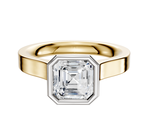 18K Two Tone Bezel Full Bezel North/South Cathedral Flat 3.0mm Engagement Ring