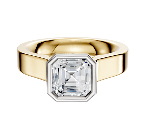 14K Two Tone Bezel Full Bezel North/South Cathedral Flat 4.0mm Engagement Ring