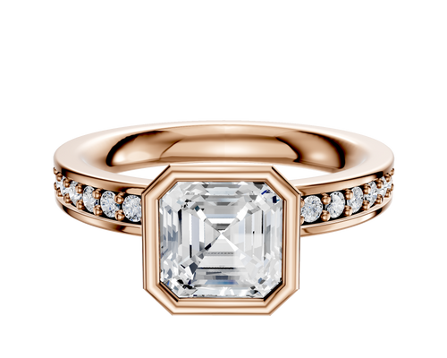 18K Rose Gold Bezel Full Bezel North/South Classic Flat 1-Row-Pave 2.5mm Engagement Ring