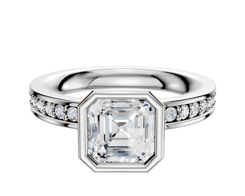 18K White Gold Bezel Full Bezel North/South Classic Flat 1-Row-Pave 2.5mm Engagement Ring