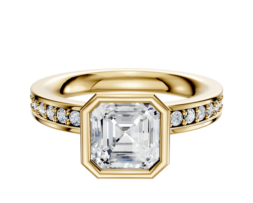 14K Yellow Gold Bezel Full Bezel North/South Classic Flat 1-Row-Pave 2.5mm Engagement Ring