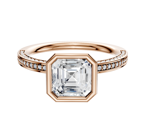 18K Rose Gold Bezel Full Bezel North/South Classic Flat 3-Row-Pave 2.0mm Engagement Ring