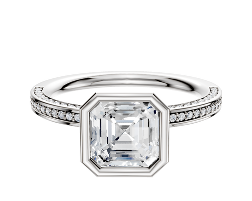 18K White Gold Bezel Full Bezel North/South Classic Flat 3-Row-Pave 2.0mm Engagement Ring