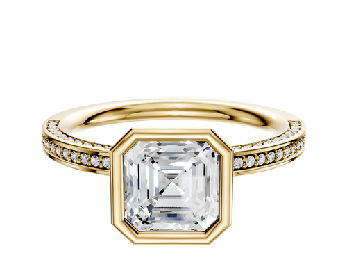 14K Yellow Gold Bezel Full Bezel North/South Classic Flat 3-Row-Pave 2.0mm Engagement Ring