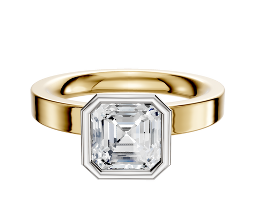 18K Two Tone Bezel Full Bezel North/South Classic Flat 3.0mm Engagement Ring