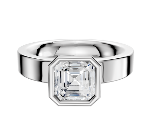18K White Gold Bezel Full Bezel North/South Classic Flat 4.0mm Engagement Ring