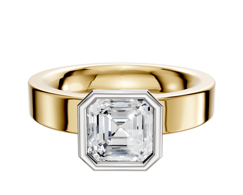 14K Two Tone Bezel Full Bezel North/South Classic Flat 4.0mm Engagement Ring