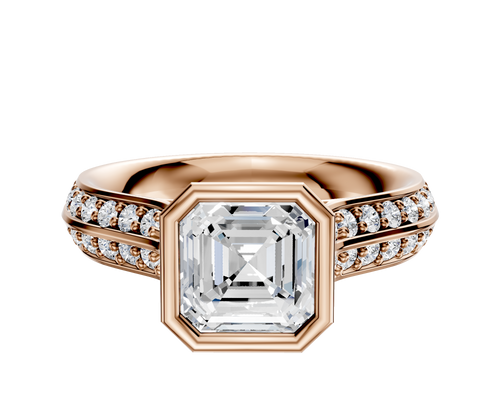 18K Rose Gold Bezel Full Bezel North/South Cathedral Knife Edge 1-Row-Pave 2.5mm Engagement Ring