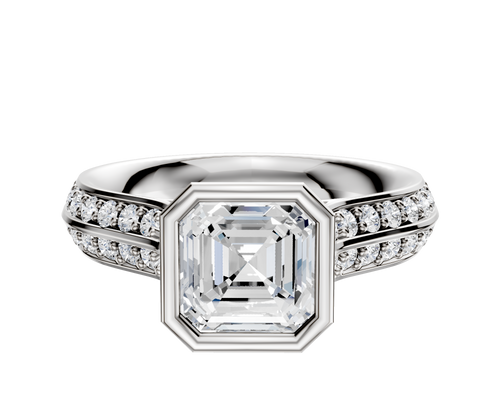Platinum Bezel Full Bezel North/South Cathedral Knife Edge 1-Row-Pave 2.5mm Engagement Ring