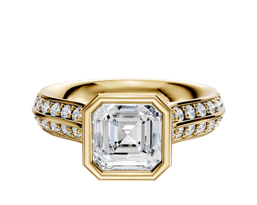 18K Yellow Gold Bezel Full Bezel North/South Cathedral Knife Edge 1-Row-Pave 2.5mm Engagement Ring