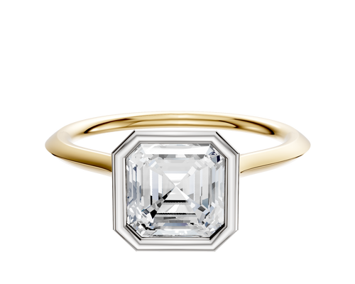 14K Two Tone Bezel Full Bezel North/South Cathedral Knife Edge 1.5mm Engagement Ring