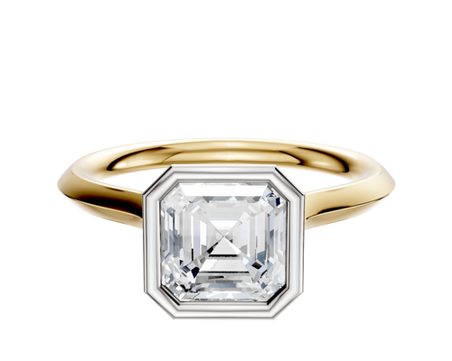 14K Two Tone Bezel Full Bezel North/South Cathedral Knife Edge 2.0mm Engagement Ring