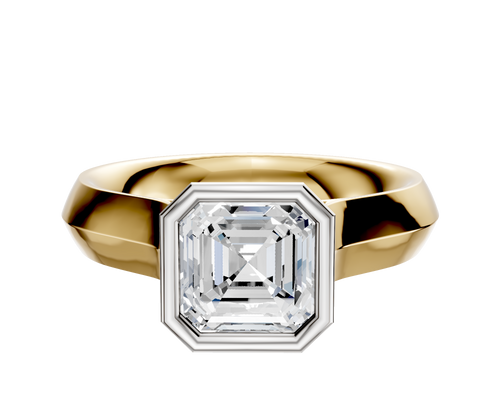 14K Two Tone Bezel Full Bezel North/South Cathedral Knife Edge 4.0mm Engagement Ring