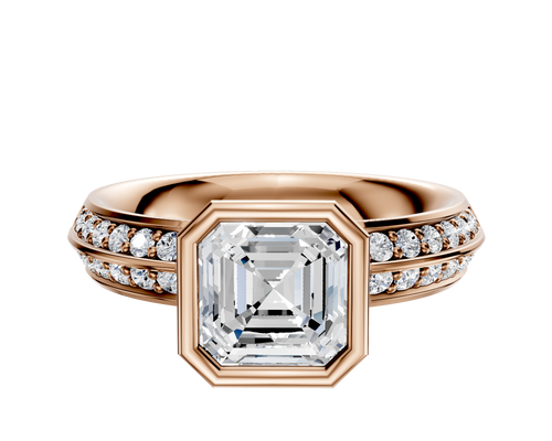 18K Rose Gold Bezel Full Bezel North/South Classic Knife Edge 1-Row-Pave 2.5mm Engagement Ring