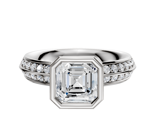 14K White Gold Bezel Full Bezel North/South Classic Knife Edge 1-Row-Pave 2.5mm Engagement Ring