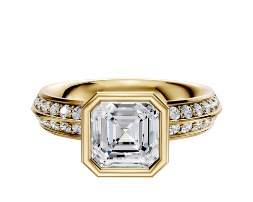 14K Yellow Gold Bezel Full Bezel North/South Classic Knife Edge 1-Row-Pave 2.5mm Engagement Ring