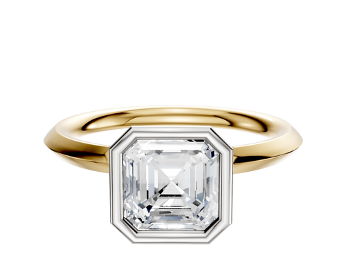 14K Two Tone Bezel Full Bezel North/South Classic Knife Edge 2.0mm Engagement Ring