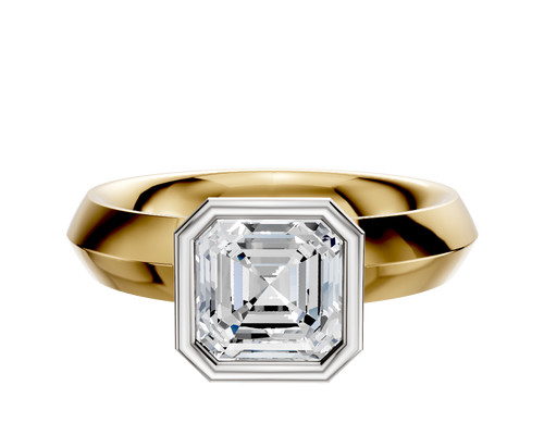 14K Two Tone Bezel Full Bezel North/South Classic Knife Edge 4.0mm Engagement Ring