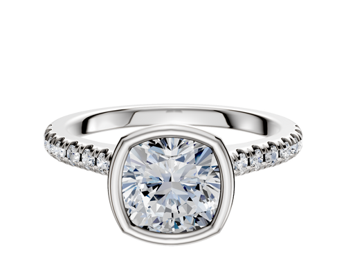 18K Two Tone Bezel Full Bezel North/South Cathedral Dome 1-Row-Pave 2.5mm Engagement Ring