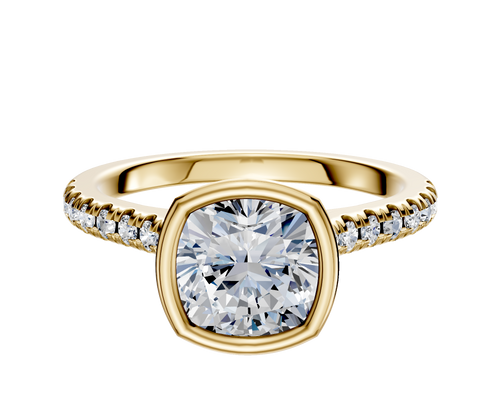 18K Yellow Gold Bezel Full Bezel North/South Cathedral Dome 1-Row-Pave 2.5mm Engagement Ring